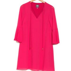 Vince Camuto hot pink shift dress with pleated bell sleeves size 14